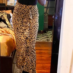 Tan and black maxi ruffle skirt